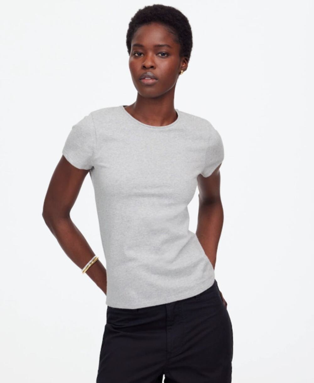 Madewell Essential Slim Tee WMNS L Heather Gray Lightweight Cotton Short Sleeve